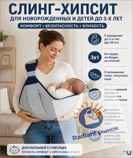 Слинг для переноски новорожденных Кенгуру переноска для детей до 3-х лет Эргорюкзак Хипсит