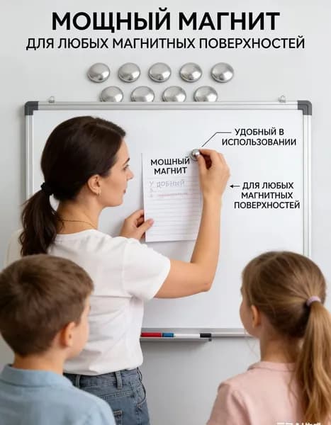Магниты неодимовые для доски. Набор магнитов из 12 шт, хромированные.