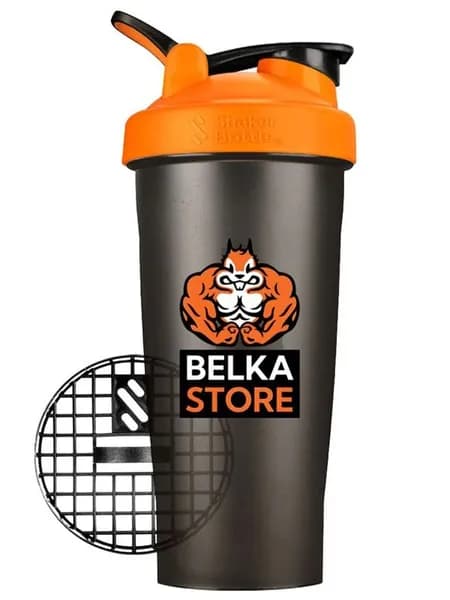 Belka Store Шейкер с надписью и логотипом (700 мл.) (Чёрный с оранжевой крышкой)