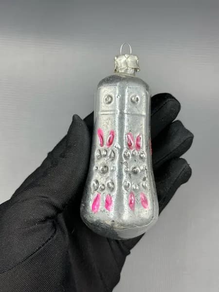 Елочная игрушка Серебристый Фонарик Длина 10 см Стекло СССР