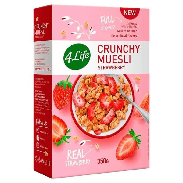 Мюсли 4LIFE хрустящие Strawberry /картон/ 350г