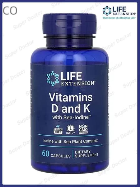 Life Extension,Vitamins D and K with Sea-Iodine (Витамины D и К с морским йодом), Здоровье костей,60капсул