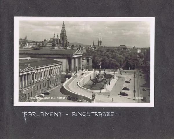 Фотография антикварная. Вена. Парламент и Рингштрассе. Австрия, ок. 1920 года
