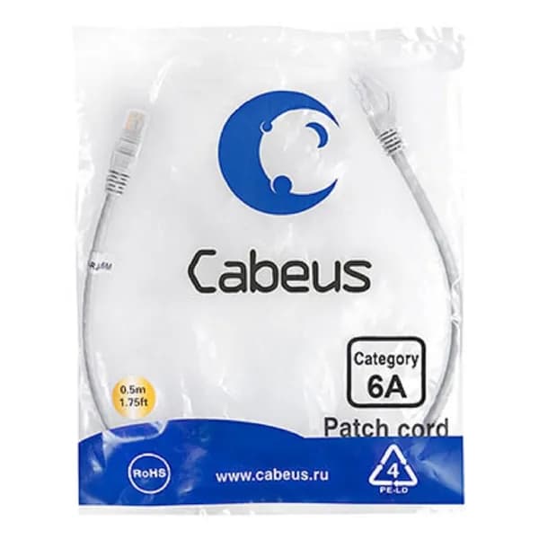 Cabeus Патч - корды сетевые, телефонные PC - UTP - RJ45 - Cat.6a - 0.5m - LSZH Патч - корд U UTP, категория 6а 10G , 2xRJ45 8p8c, неэкранированный, серый, LSZH, 0.5м