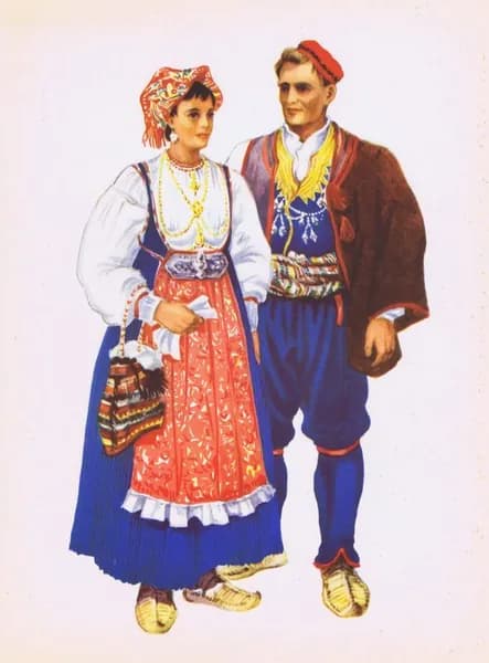Хорватский народный костюм (Далмация, Подгора). Владимир Кирин. Антикварная хромотипия. Югославия, 1954 год