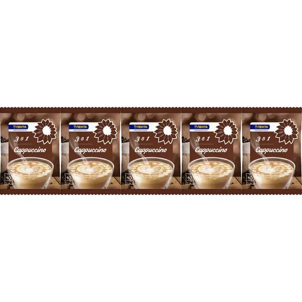 Кофейный напиток Лента Cappuccino 3 в 1 растворимый 180 г, набор: 5 штук