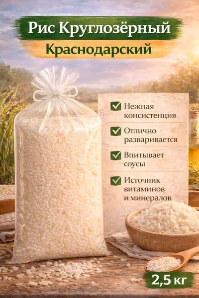Рис круглозерный шлифованный 2,5кг.
