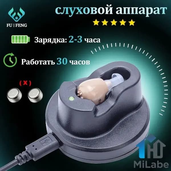 Цифровой слуховой аппарат внутриушной с зарядным устройством для пожилых людей и взрослых