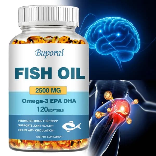 Добавка Buporai Omega-3 EPA-DHA на основе рыбьего жира - 2500 мг, содержит EPA и DHA - Поддерживает работу мозга, здоровье суставов и кровообращение