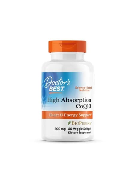 High Absorption CoQ10 with BioPerine 200 mg, Коэнзим Q10 и Черный перец для здоровья сердца и энергии, 60 растительных мягких капсул