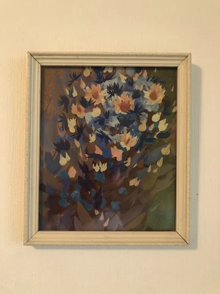 Картина винтажная, худ. Анащенко П.А. 1991г. "ЦВЕТЫ", 40*25см, в раме под стеклом
