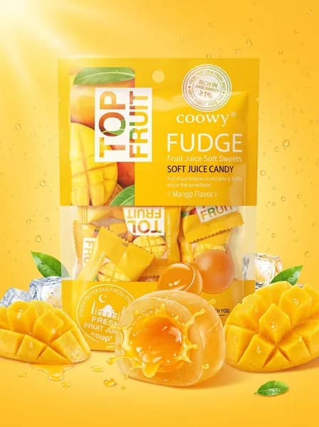 Жевательные конфеты coovy FUDGE со вкусом манго, мягкие фруктовые сладости с соком, 80 г