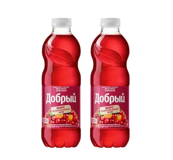 Морс Добрый из винограда, клюквы, брусники и морошки 2 уп по 0.97 л, Россия