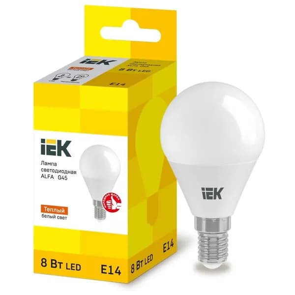 Лампа IEK led Е14 8вт 3000к шар теплый
