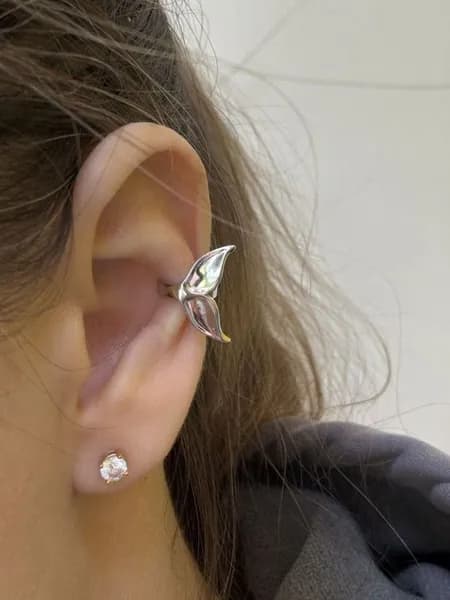 Кафф серебро 925 на ухо Хвост кита, моносерьга обманка без прокола