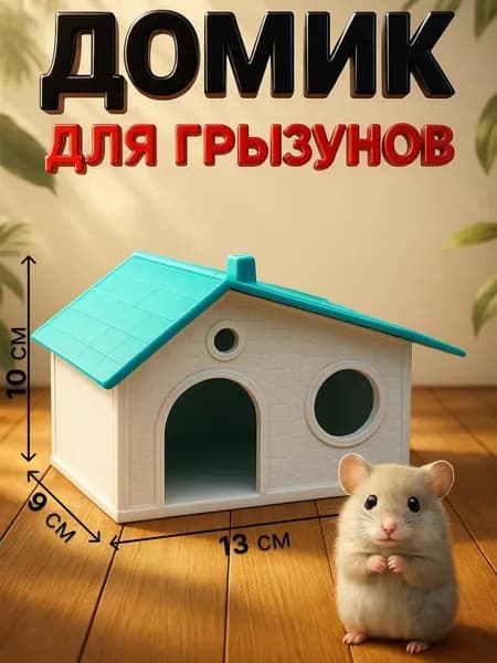 Домик для грызунов белый с бирюзовой крышей