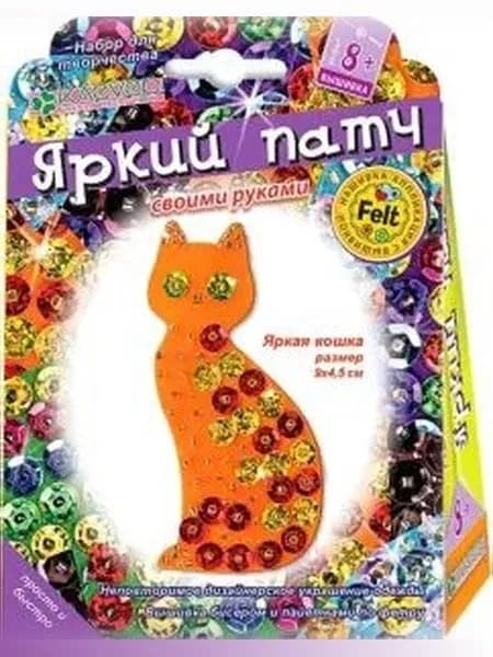 Плетение из бисера и пайеток. Набор для украшения-патча Яркая кошка
