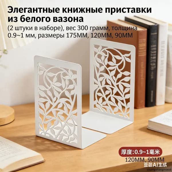 Металлическая L-образная книжная подставка в стиле арт-декор с перфорированным дизайном