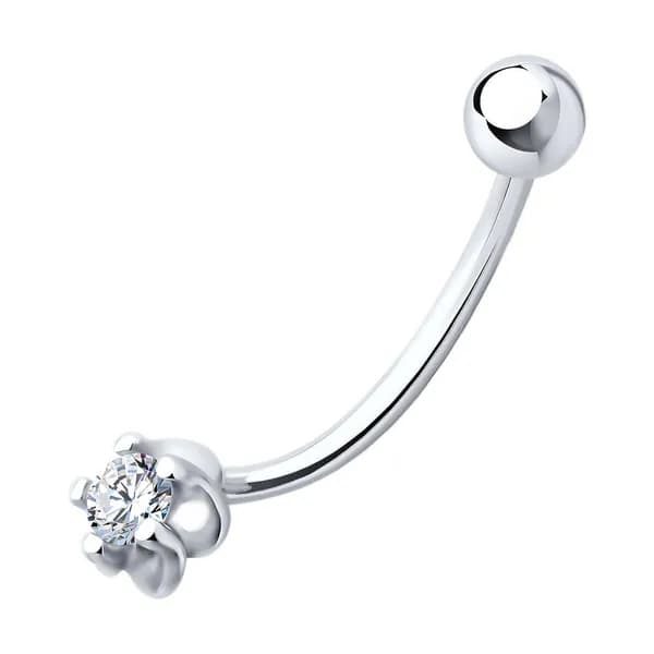 Diamant, Пирсинг из серебра с фианитом, 94-160-02041-1, в пупок, 925 проба
