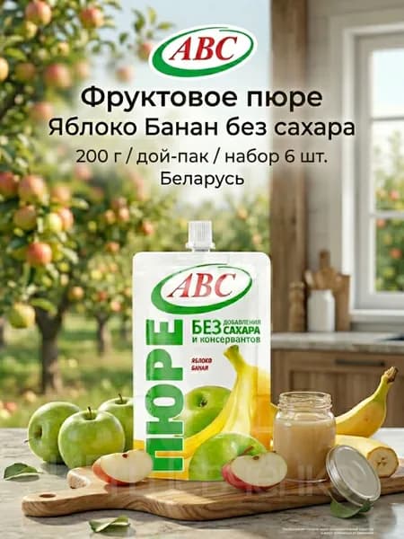 "АВС" Пюре Яблоко - Банан без сахара 200 г х 6 шт.