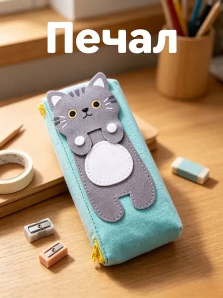 Пенал для школы, Креативный пенал с кошкой и молнией, Большой органайзер для канцелярии, 1 шт
