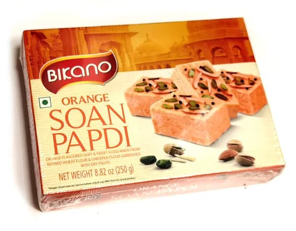 ORANGE SOAN PAPDI, Bikano (АПЕЛЬСИН СОАН ПАПДИ индийские сладости из нутовой муки, Бикано), 250 г.