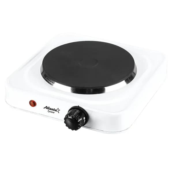 Электрическая настольная плита Atlanta ATH-1736 (white), мощность 1500 Вт, чугунный ТЭН 18.5 см, стальной корпус с эмалевым покрытием, регулятор температуры (термостат)