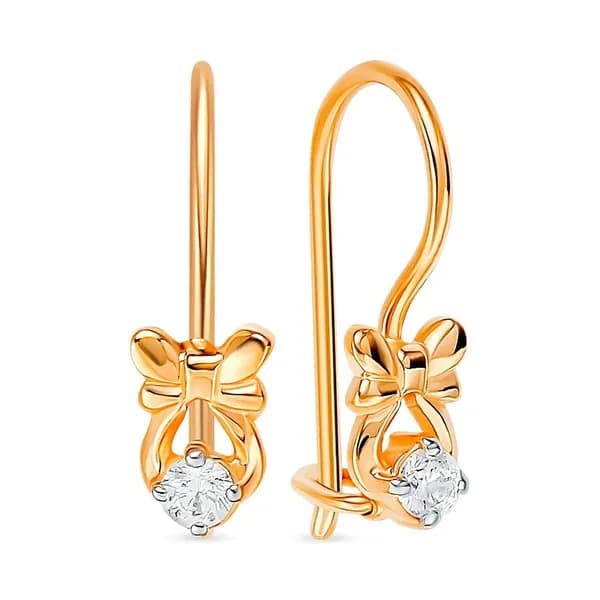 Серьги детские с фианитами из красного золота 375 пробы 585GOLD