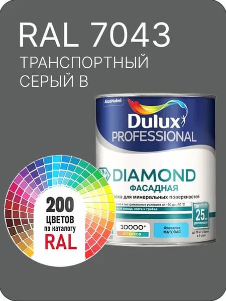Краска для минеральных и деревянных фасадов Dulux Diamond цвет транспортный серый В Ral 7043 0.8 л.