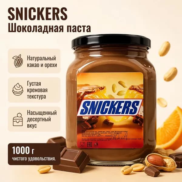 Шоколадно-арахисовая паста Snickers с карамелью в стеклянной банке