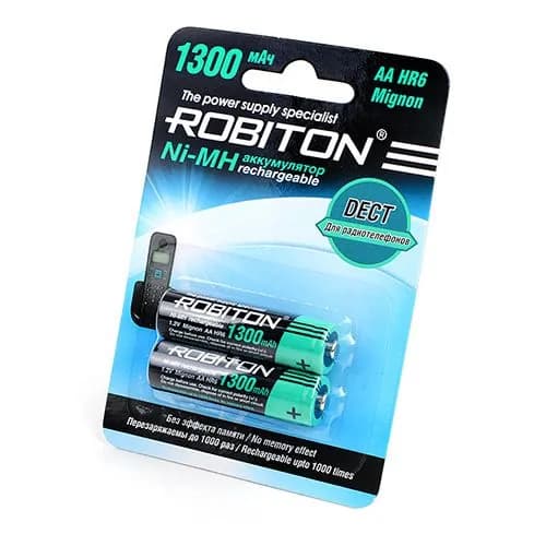 Аккумуляторы емкостью 1300мАч размера АА/HR6 Robiton 1300MHAA-2 2 шт.