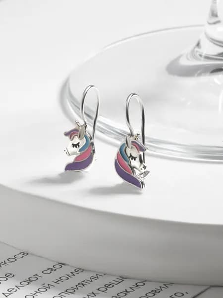 Серьги детские серебро 925 Единороги