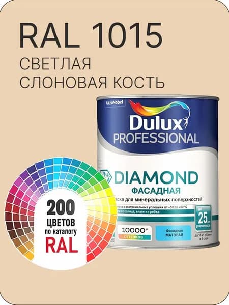 Краска для минеральных и деревянных фасадов Dulux Diamond цвет светлая слоновая кость Ral 1015 0.8 л.