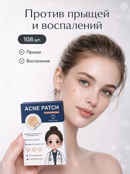 Гидроколлоидные патчи от прыщей и акне на лице, 108 шт