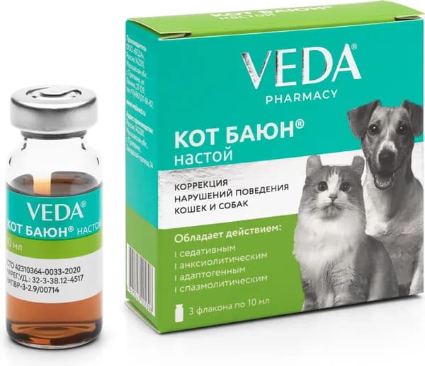 КОТ БАЮН®  настой (для кошек и собак), 3 фл по 10 мл. Срок годности от 6 до 9 месяцев
