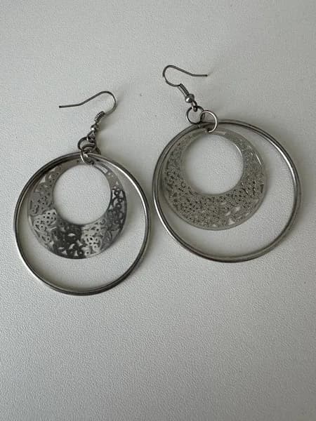 Винтажные серьги-кольца с ажурными вставками, 6х4,5 см, 1990-е