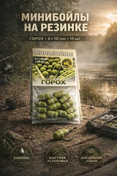 Минибойлы на резинке горох 6x10 мм, 15 шт, тонущие бойлы для фидера, донки, карпа, карася, леща