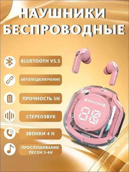 Наушники беспроводные с микрофоном, розовый