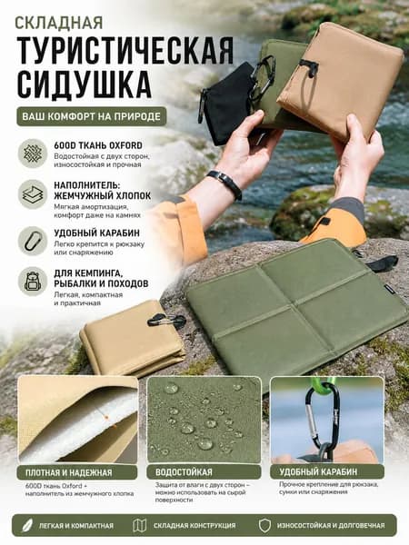Складная туристическая сидушка, коврик для сидения на природе, водостойкий уличный коврик 36X32 см