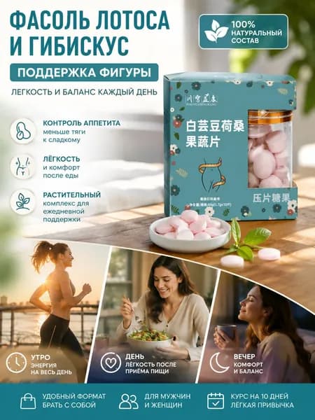 Улучшенная формула! Прессованные таблетки с белой фасолью и кассией, сжигают жир и подавляют голод, 10 шт. по 0,7 г