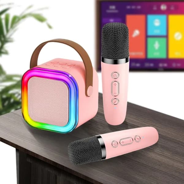 Портативная колонка K12, 2 микрофона, Bluetooth 5.3, розовая