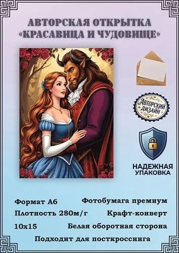 Авторская открытка "Красавица и чудовище"