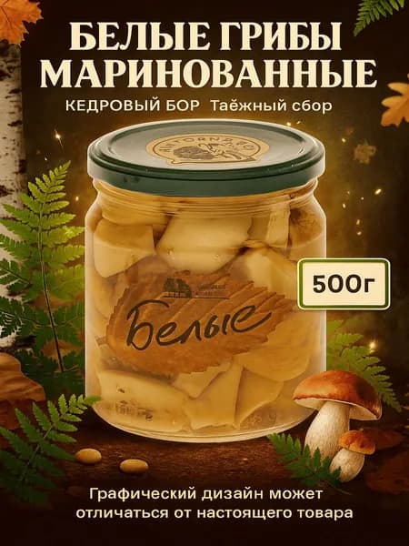 Белые грибы маринованные КЕДРОВЫЙ БОР Таежный сбор, 500г