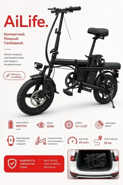Электровелосипед AiLife 350 Вт 48/15A