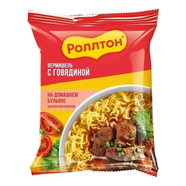 Вермишель Роллтон на домашнем бульоне с говядиной быстрого приготовления 60 г