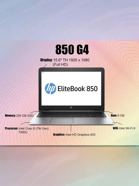 HP EliteBook 850 G4, Как новый Ноутбук 15.6", Intel Core i5-7300U, RAM 8 ГБ, SSD, HDD 256 ГБ, Intel UHD Graphics 620, Windows Pro, серебристый, Русская раскладка