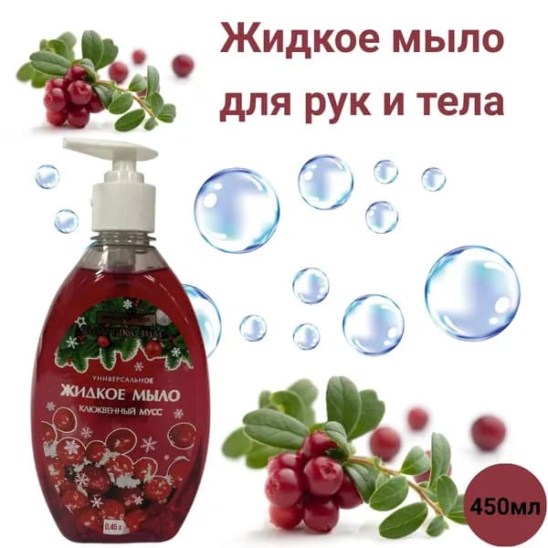 Жидкое мыло для рук и тела 2в1 с дозатором с ароматом Клюквенный Мусс (450мл)