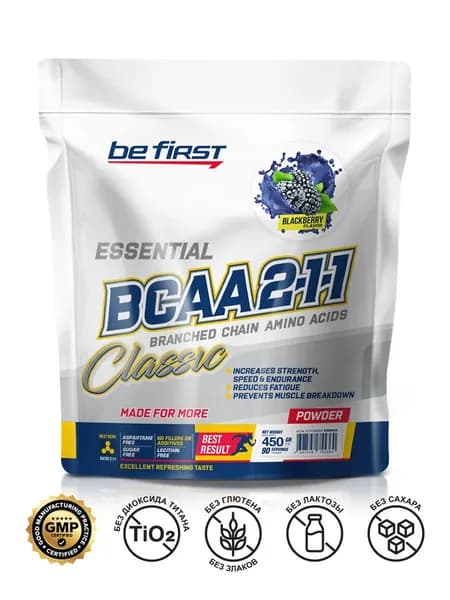 Незаменимые аминокислоты комплекс БЦАА в порошке Be First BCAA 2:1:1 Classic Powder 450 гр, ежевика / BCAA 2:1:1 спортивное питание для мужчин и женщин l-лейцин, l-изолейцин, l-валин