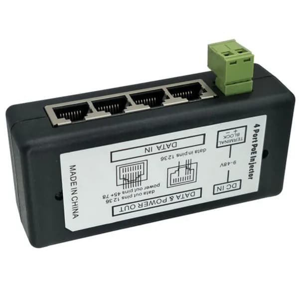 (P Y V W) 4-портовый инжектор POE совместим с IP-камер видеонаблюдения Адаптер питания через Ethernet
