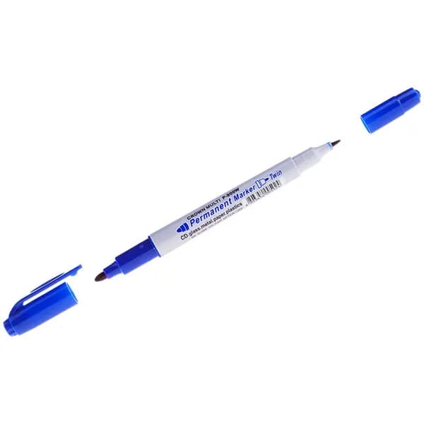 Перманентный маркер Crown Multi Marker Twin P-800W двухсторонний, пулевидный наконечник, 2/1 мм, синий 117934 (1 шт)
